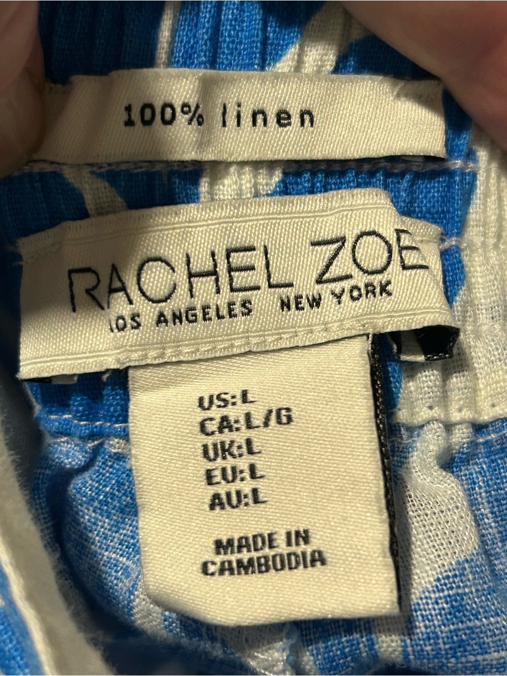 Rachel Zoe White & Blue Tropical Linen Wide Leg Pull-up Pants - Large - Picture 3 of 6